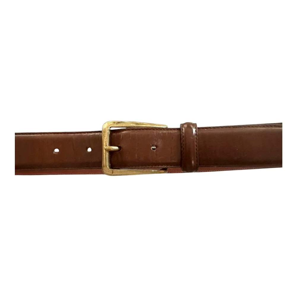 Coach Mens 40 Vintage Brown Polished Cowhide Leather Belt Solid Brass Buckle